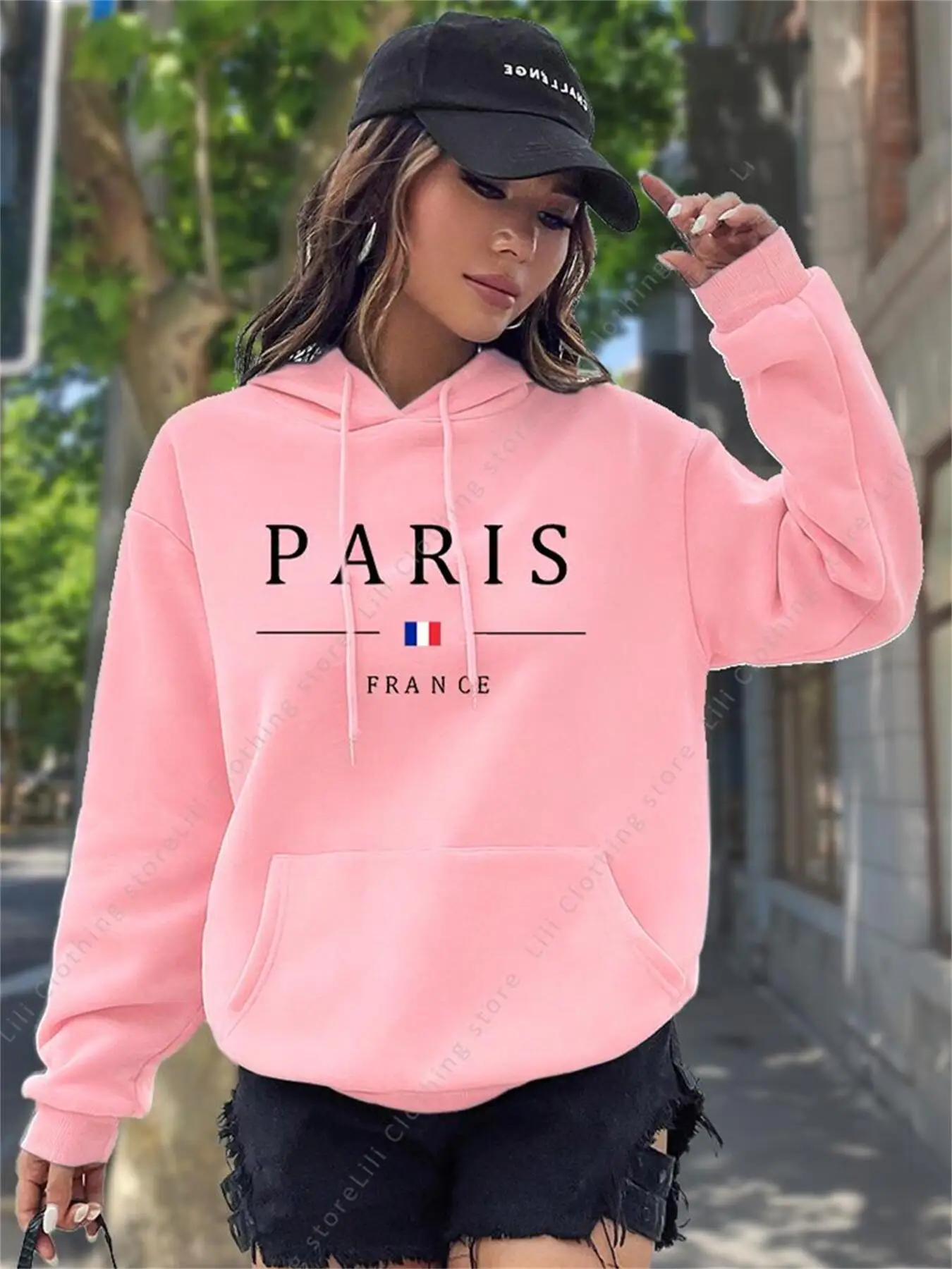 Winter Clothing Drawing - PARIS Graphic Letter Hoodies Women's Hooded